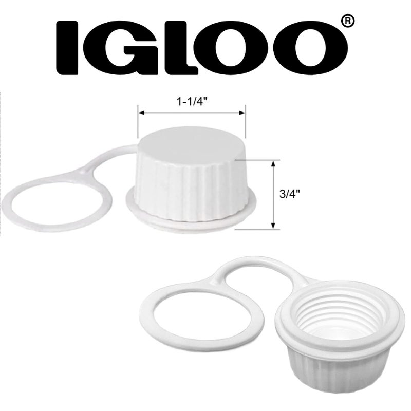 Igloo Cooler Threaded Drain Plug Caps with Plastic Tether 20049 White Small - Image 2